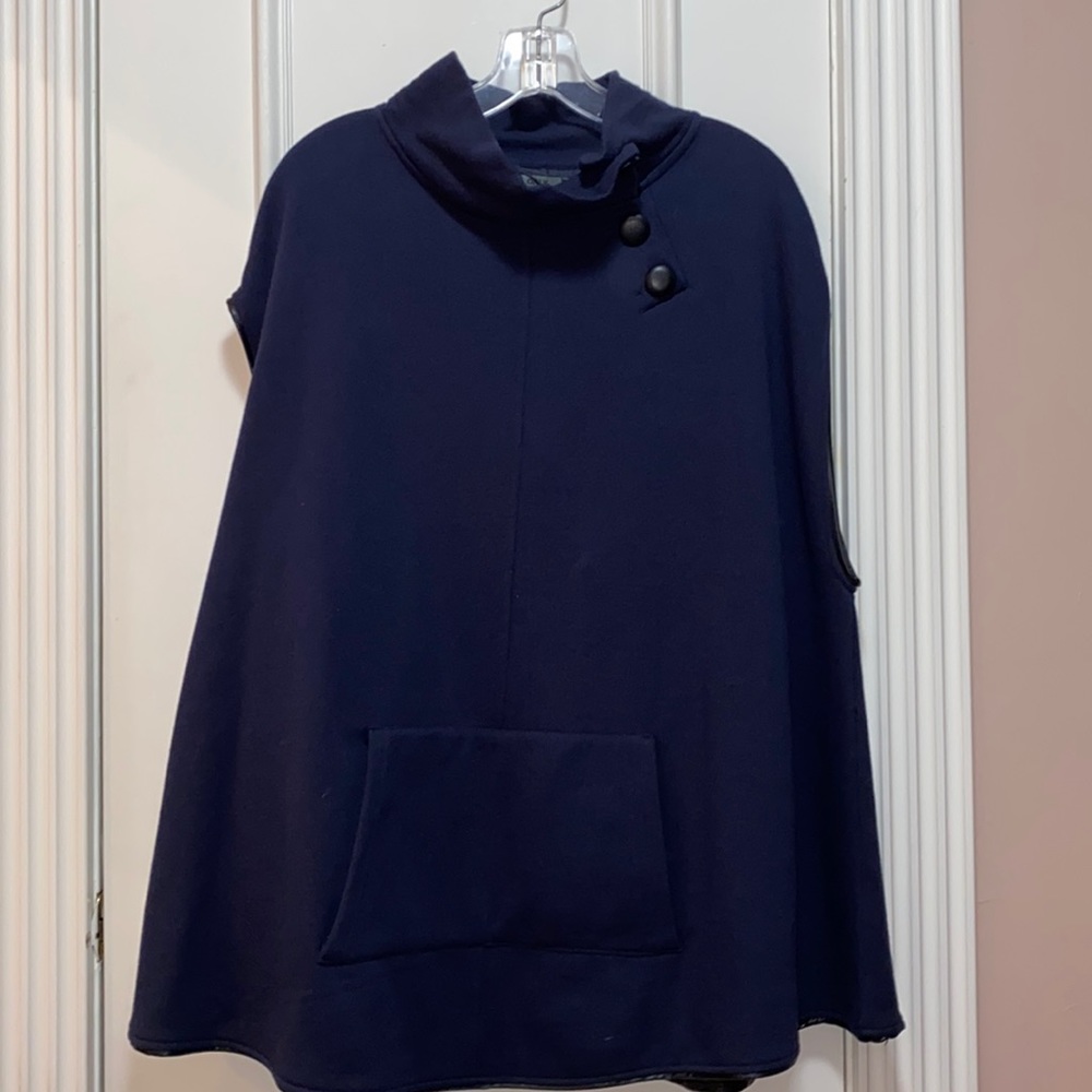NWOT navy poncho with faux leather elements